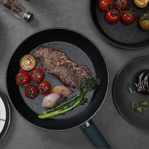 Miniatura 3 de Dr.HOWS URBAN Wok antiadherente de aluminio con revestimiento ILAG Professional S de 11 pulgadas de color verde oscuro, antiadherente, sartén para