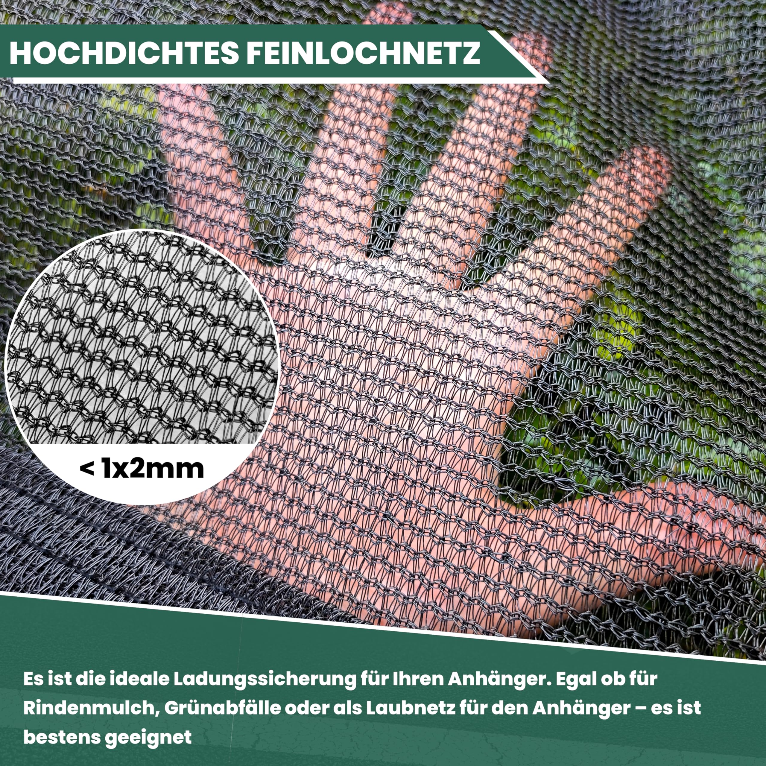 2x3.5M Anhängernetz Feinmaschig Feinmaschiges Ladungssicherungsnetz für Anhänger mit Gummiseil, Robustes Abdecknetz zur sicheren Transports von Kisten, Gepäck & Loses Material (Schwarz)
