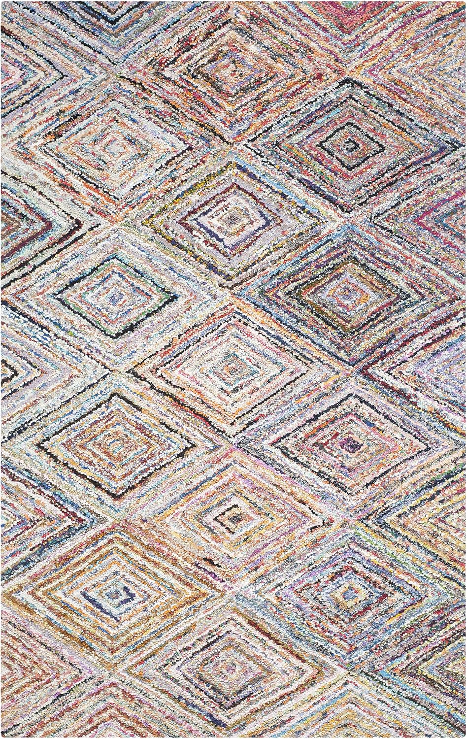 SAFAVIEH Nantucket Collection Accent Rug - 4' x 6', Multi, Handmade Boho Diamond Cotton, Ideal for High Traffic Areas in Entryway, Living Room, Bedroom (NAN314A)