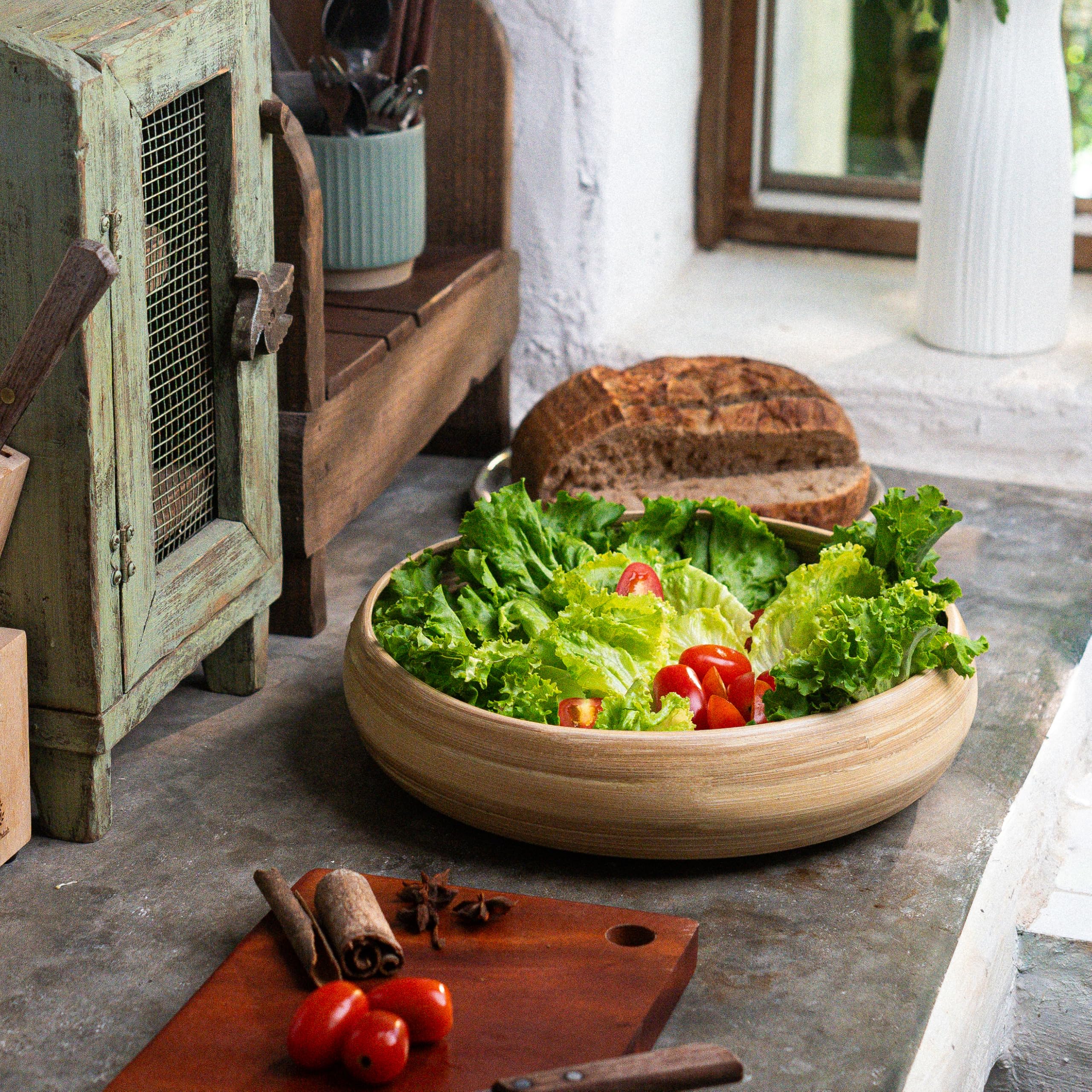 食器 30s   Bowl Jungle Series Jungle Culture Large Bamboo Salad Bowl 30cm – Handcrafted Wooden