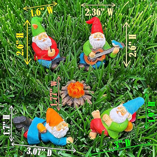 Miniatura 3 de Mood Lab Gnomos de jardín en miniatura  Kit de gnomos de camping de 5 piezas  Juego de figuras y accesorios  Decoración para exteriores o casa