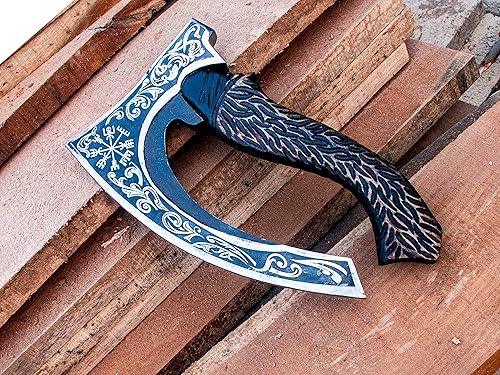 Miniatura 6 de vk3737 - Hacha cortadora de pizza para campamento hacha barbuda estilo vikingo con funda hecha a mano