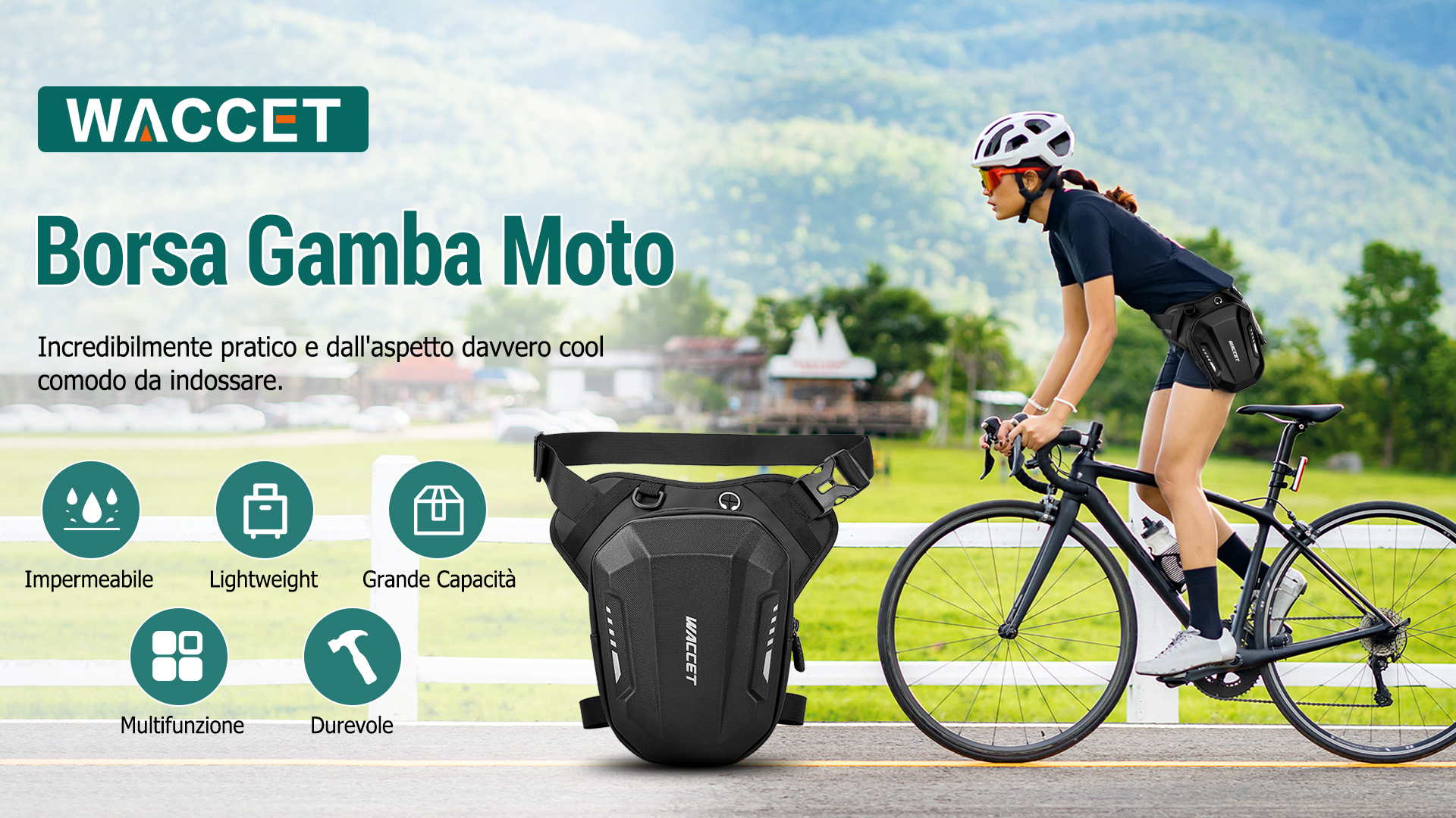 Hebetag Marsupio da uomo in tela, tattico, militare, per motociclisti, multitasche, per viaggi, escursionismo, arrampicata, ciclismo, attività all'aperto, caffè, Nero