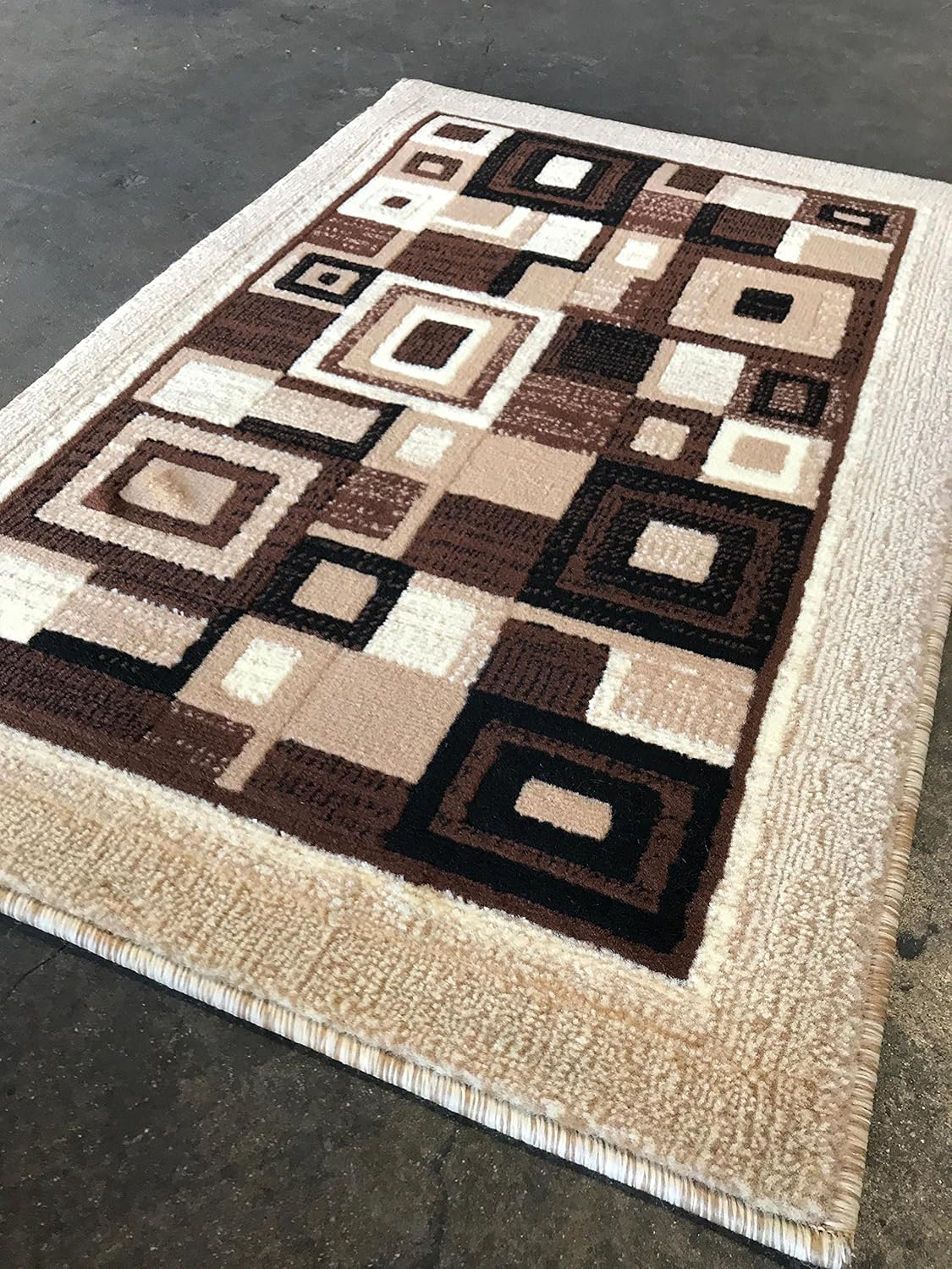 Americana Modern Door Mat Geometric Area Rug Ivory & Beige Design 125 (2 Feet X 3 Feet)