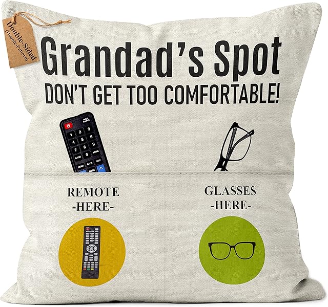 Kies GIFT®(Double-Sided) Gifts for Grandad Birthday Gifts with Pockets Cushion Cover 18x18 Inches Best Grandad Gifts Grandad Gift from Grandchildren Birthday Gifts for Grandad Grandpa Best Gifts