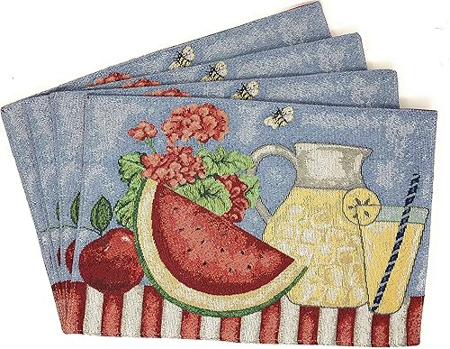 Tache Fruity Drinks - Juego de 4 manteles individuales decorativos con diseño de limonada de sandía, para primavera y verano, color azul claro, 13 x
