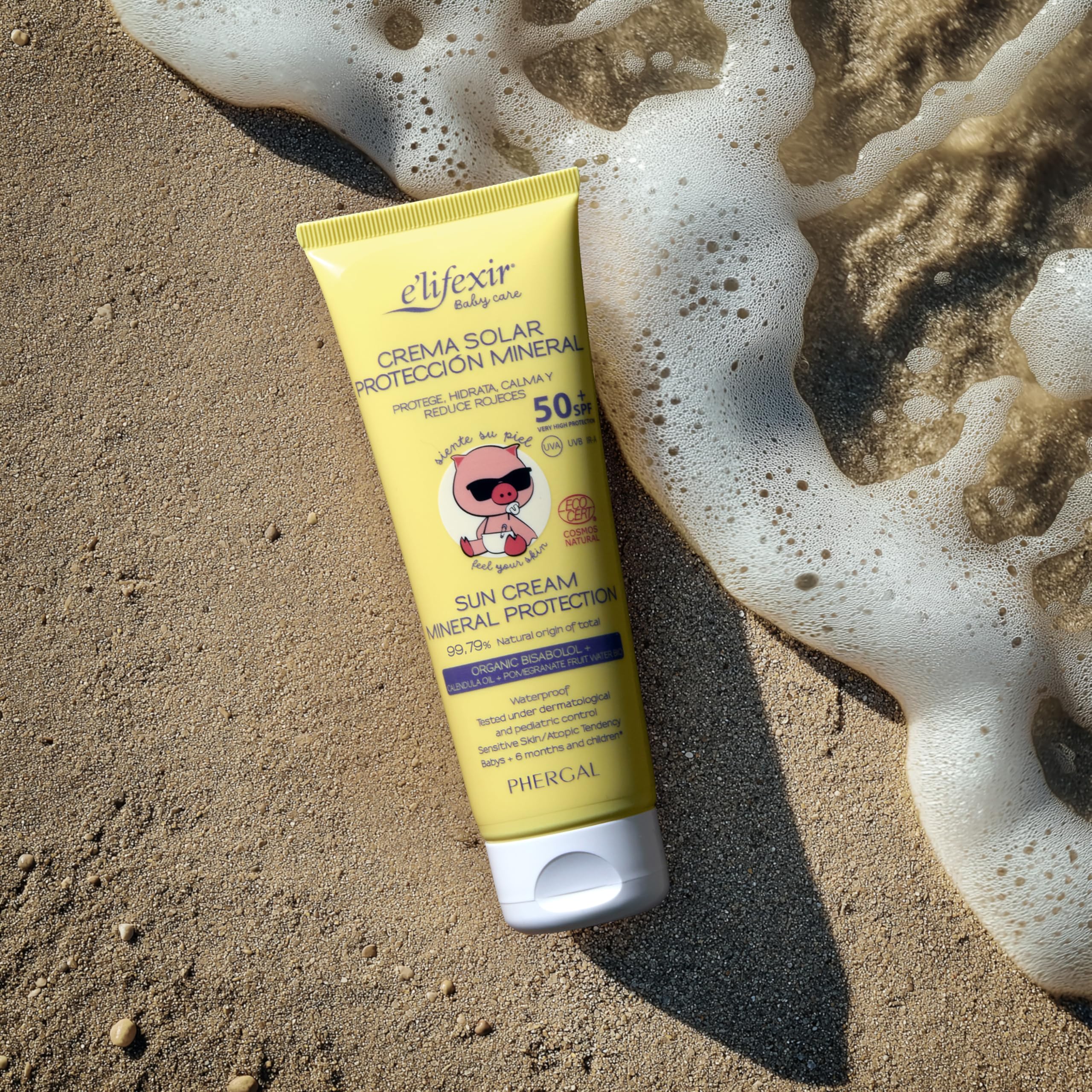 Elifexir Baby Care Crema Solar 100% Mineral Niños y Bebés, UVA, UVB e IR-A SPF 50+, 99% Ingredientes Naturales, dermatológica y pediátricamente testado, Resistente al Agua, Rostro y Cuerpo, 100 mL