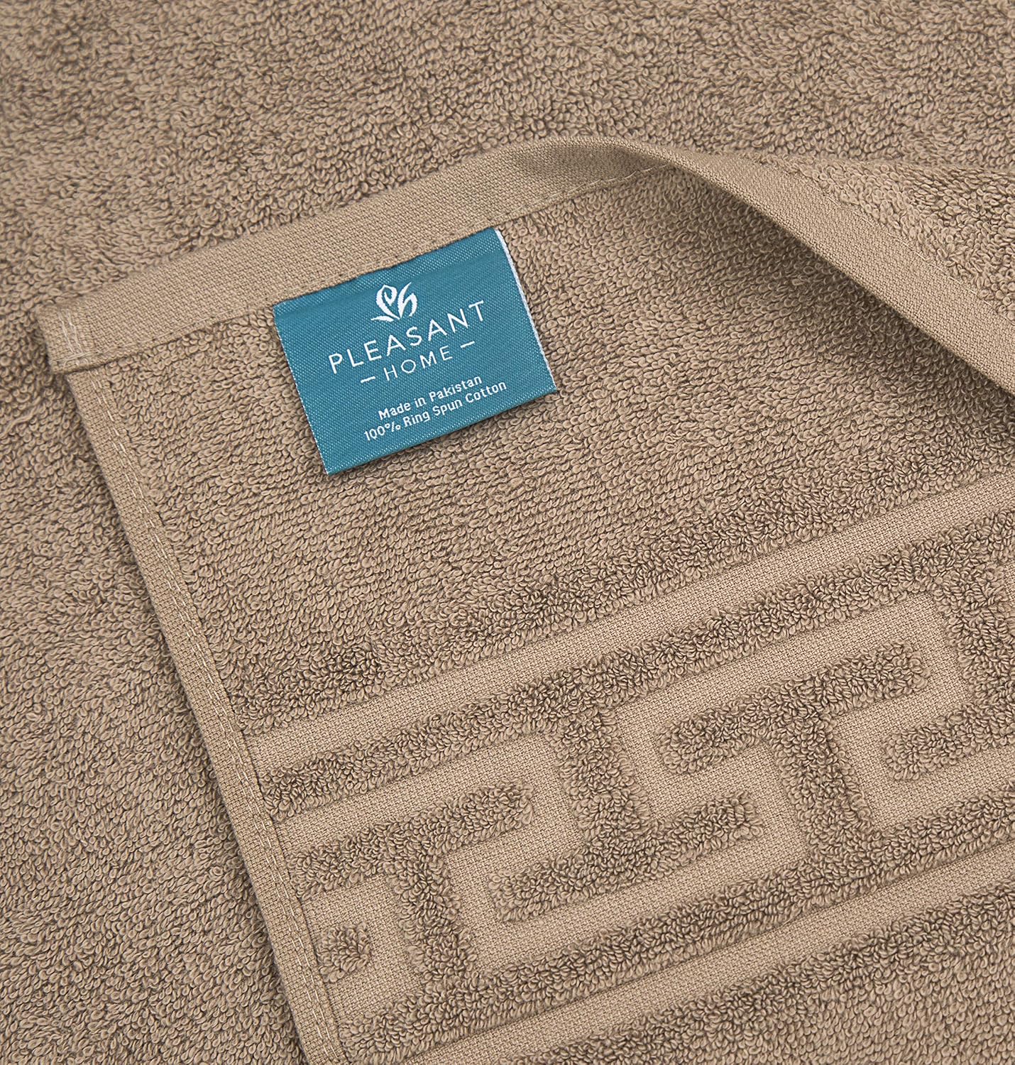 PH Pleasant Home Bath Towels Set - 4 Pack – 27” x 55” - 100% Cotton - 520 GSM – Greek Key Border- Soft & Absorbent (Mocha, Greek Key Border)