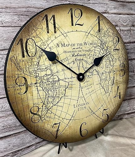 Miniatura 7 de Reloj de pared con mapa romano  Mecanismo de cuarzo ultra silencioso  Hecho a mano en Estados Unidos hermoso color nítido duradero  Viene en 8