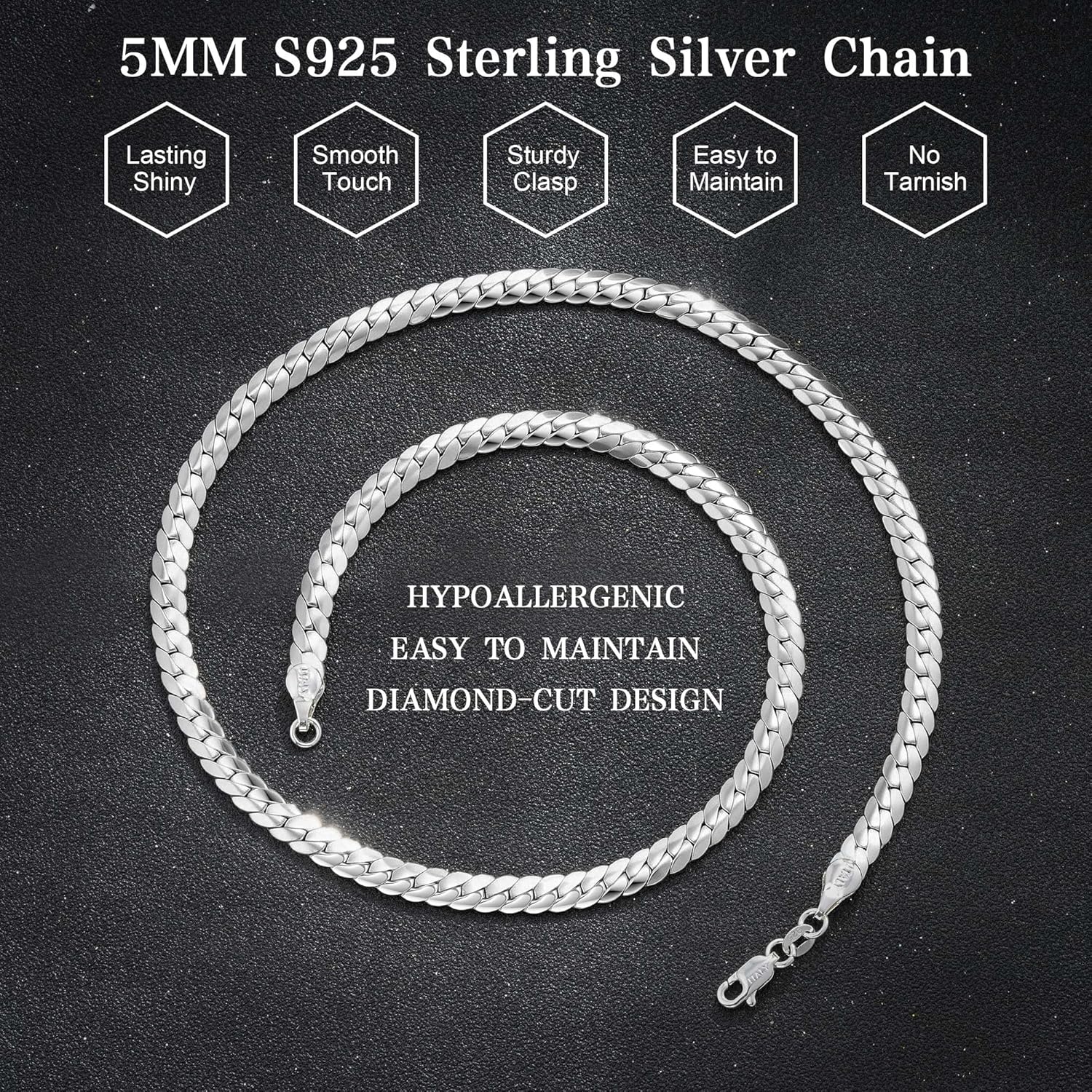 HIMSTORY Silver Chain for Men, 925 Sterling Silver Over 3.5mm/5mm/7mm Diamond Cut Cuban Link Chain for Men Father Husband Boyfriend 16 18 20 22 24 26 Inch