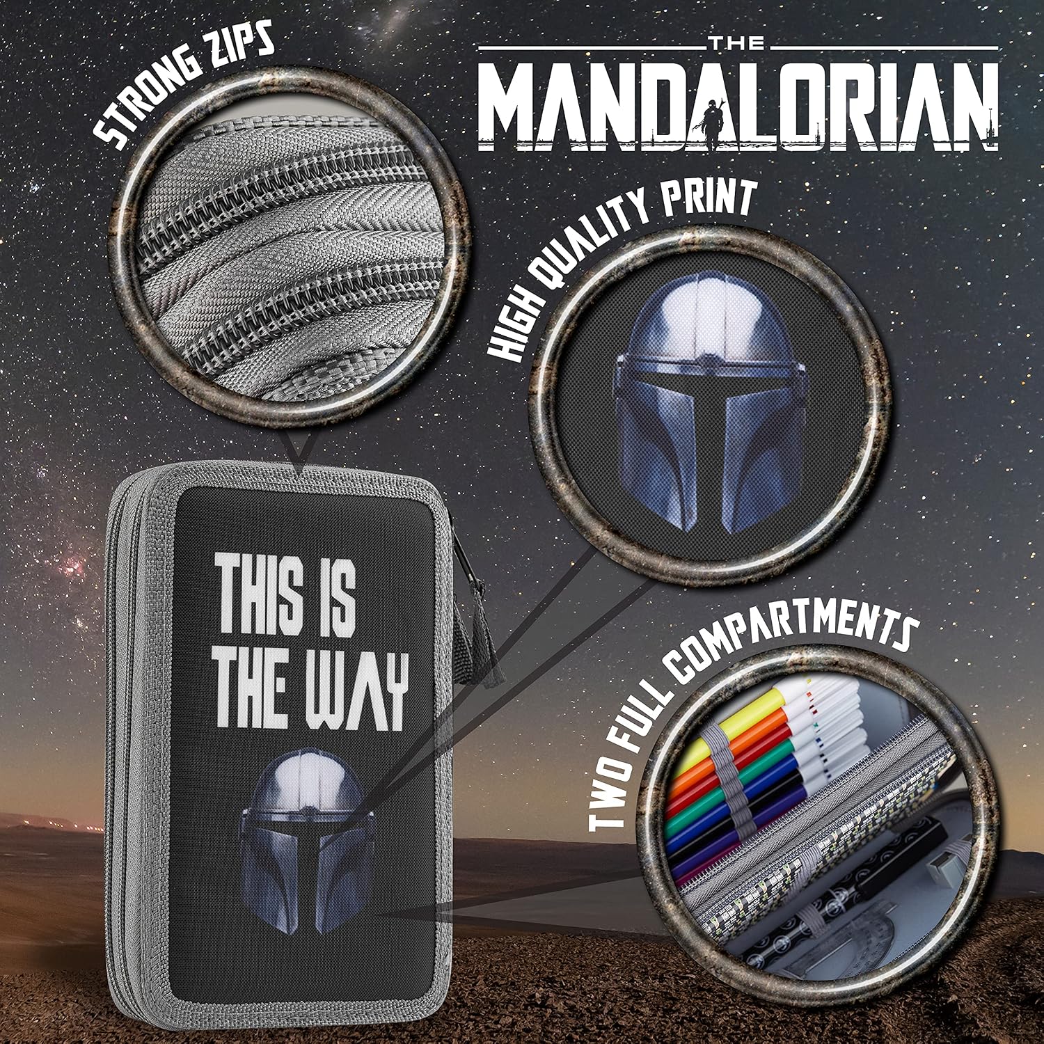 Disney The Mandalorian School Pencil Case Set with Stationery (Black)