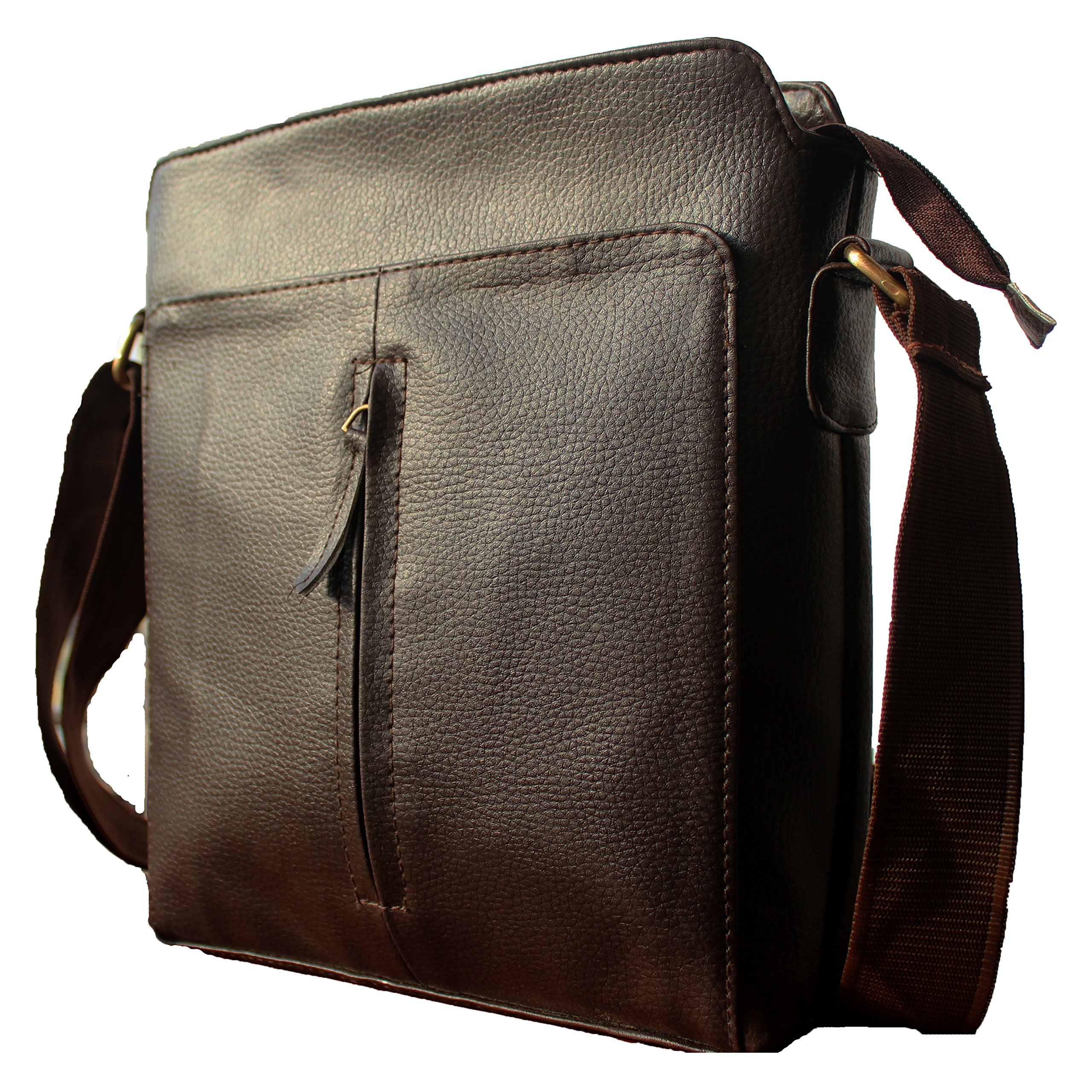 Men's and Women's Messenger PU Leather Cross Body Shoulder Side Bag (Brown)