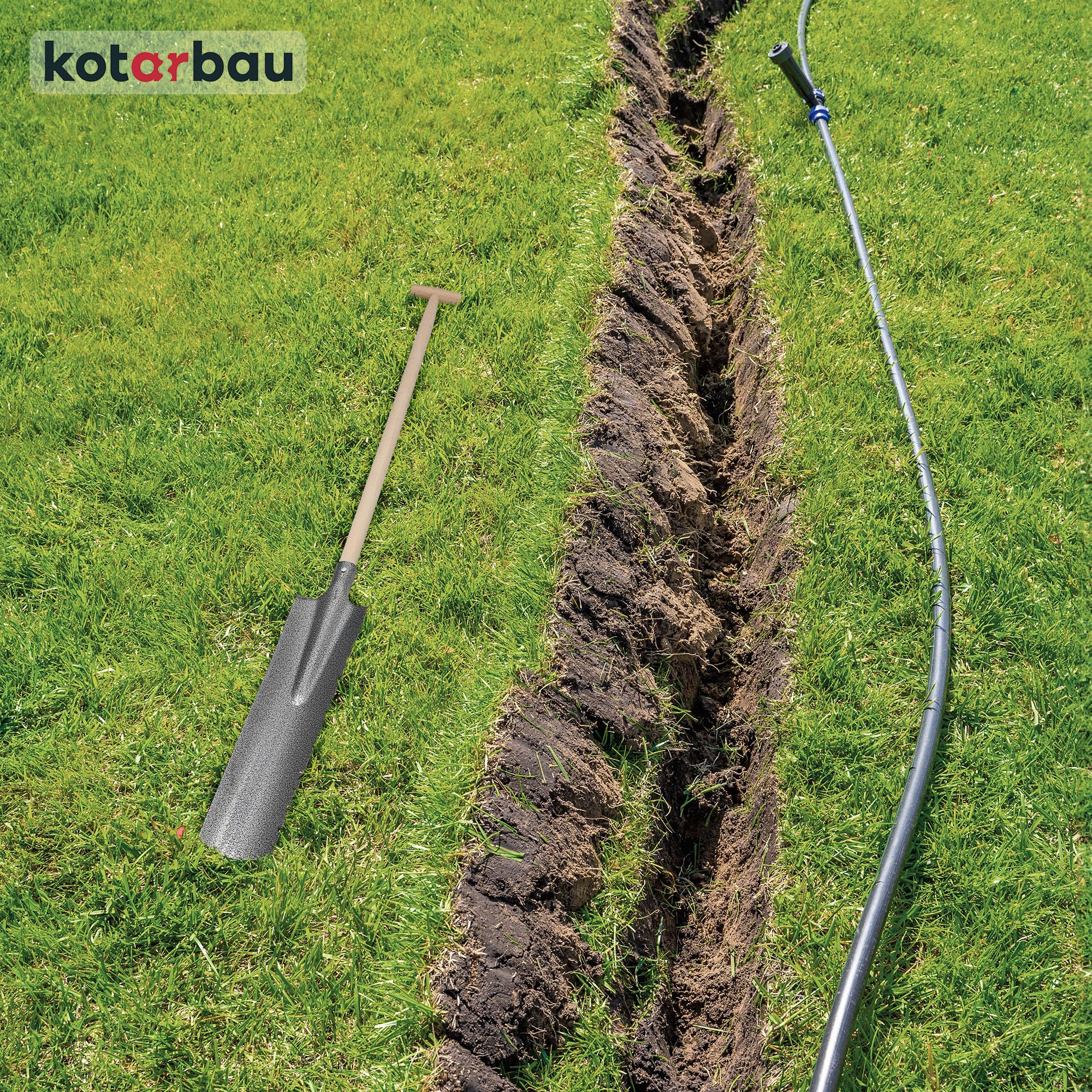 KOTARBAU® Palote rectangular de acero al carbono, 510 x 115 mm, Palote con mango muleta, Pala rectangular con mango de madera, Pala de jardinería, Pala de hoja larga y estrecha, Pala de drenaje, zanja