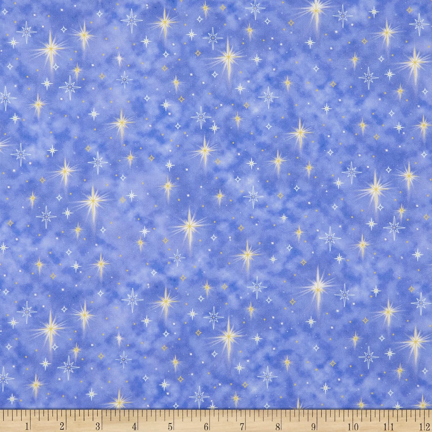 QT Fabrics Born in Bethlehem Stars Blue, Fabric by The Yard