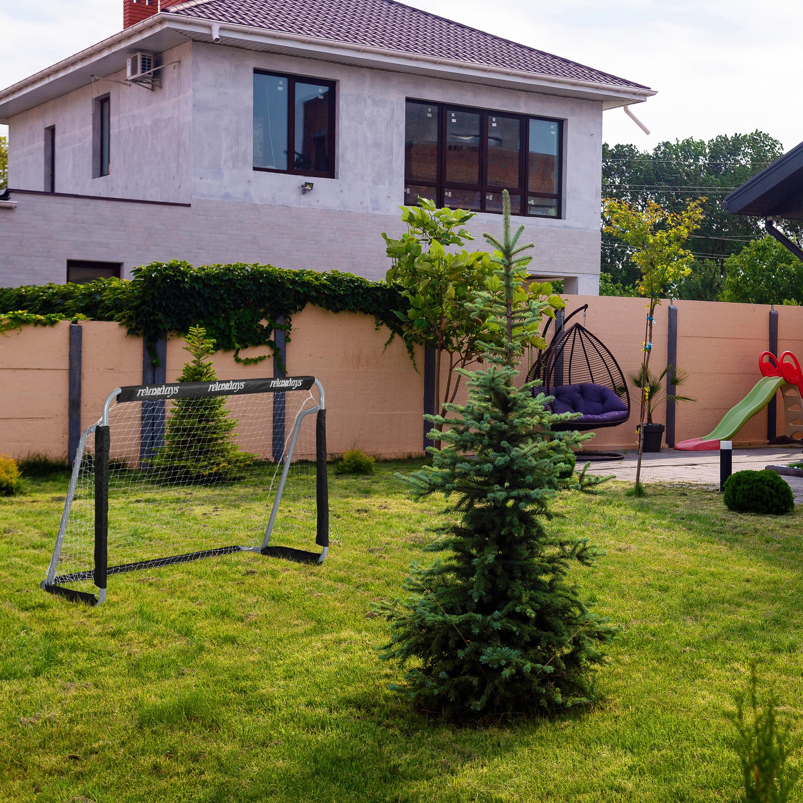 Relaxdays Porte da Calcio, Giardino, Set da 2 per Calcetto, Adulti e Bambini, in Metallo, con Rete, 110x150x75 cm, Nero