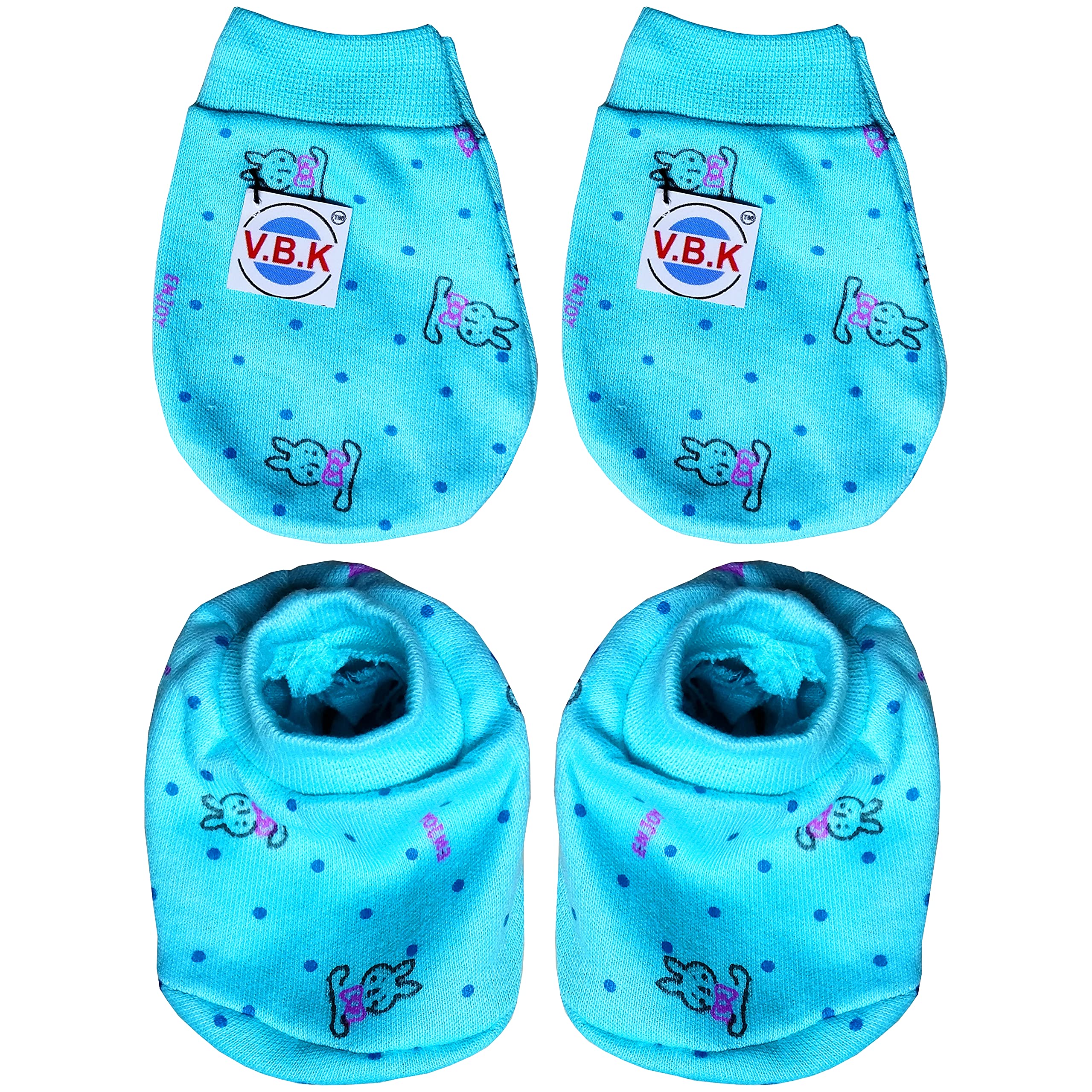 V.B.K® Baby Boy and Baby Girl Mittens and Booties Combo Set/Gift Set, 4 Pair Of Hand Mittens and 4 Pair Of Leg Booties (Socks), 0 to 4 Months, Pure Hosiery Soft Fabric 1