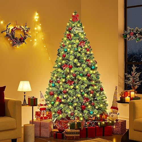 Miniatura 2 de Yaheetech Árbol de Navidad artificial preiluminado de 6 pies con luces incandescentes blancas cálidas, árbol de Navidad preiluminado completo