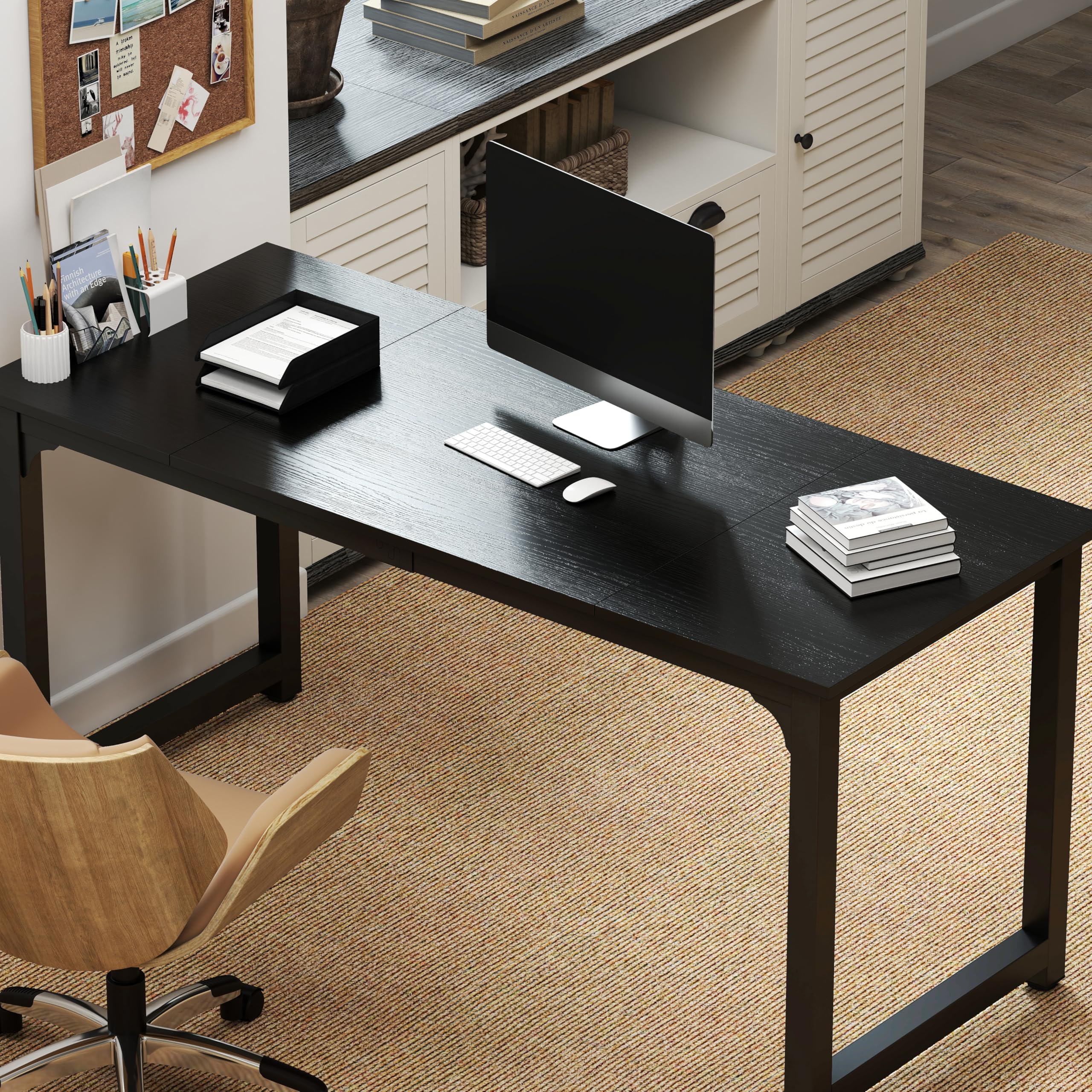 NSdirectModern Computer Desk 63 inch Large Office Desk Writing Study Table for Home Office Desk Workstation Wide Metal Sturdy Frame Thicker Steel Legs, Black.