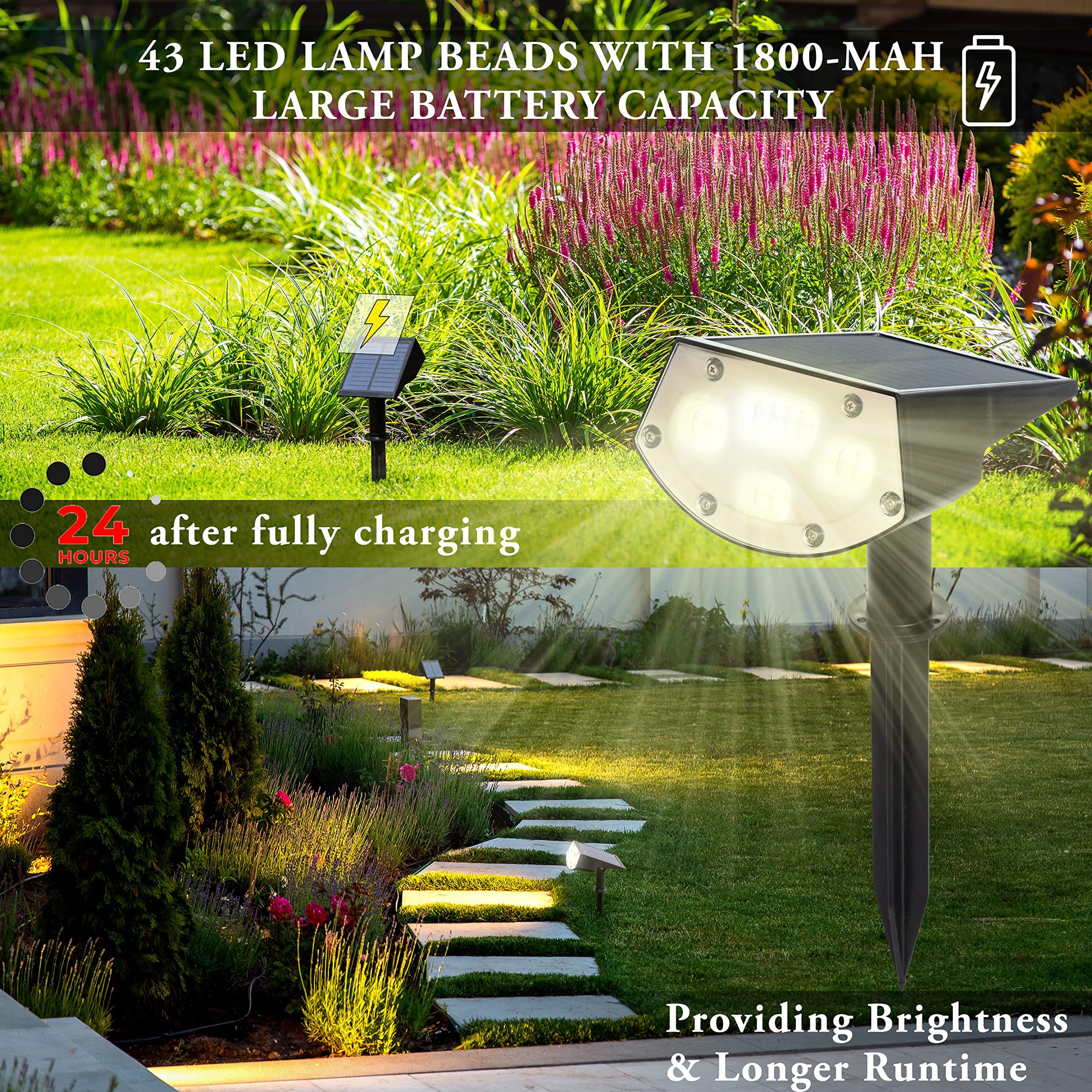 Moss & Stone Solar Landscape Spotlights, 2 Pcs Solar Spotlights Outdoor Waterproof IPX7, 3 Modes Led Outdoor Garden Lights Auto On/Off for Yard, Porch, Driveway Walkway Wall