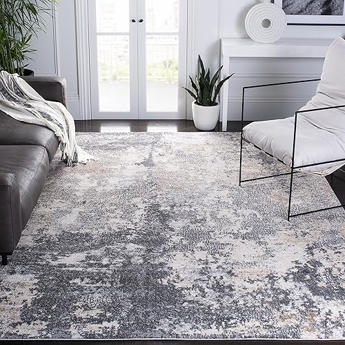 Miniatura 1 de Safavieh Aston Collection ASN710F - Alfombra extragrande de 12 x 18 pies, gris claro y gris, diseño abstracto moderno, no desprende pelusa y de