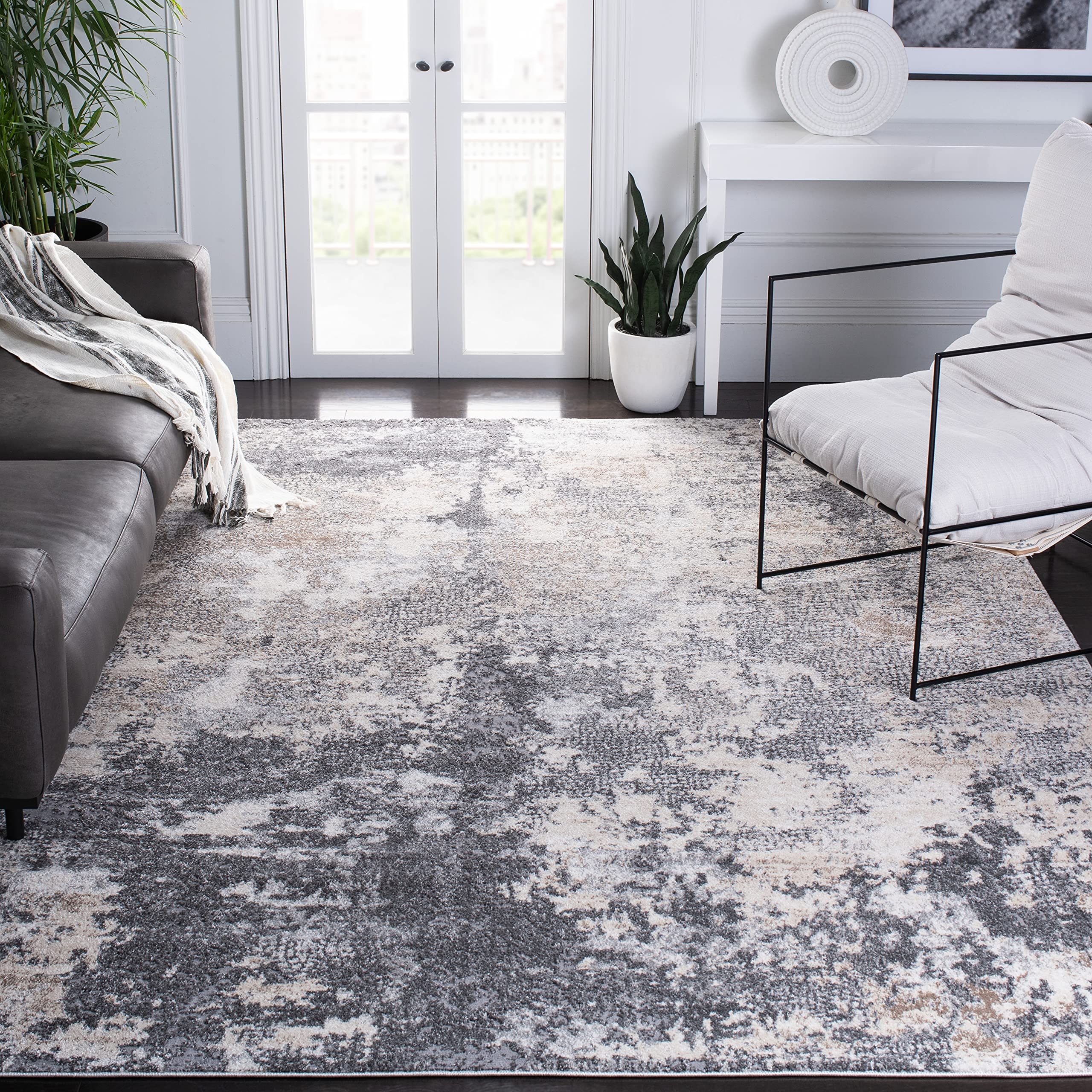 SAFAVIEH Aston Collection Area Rug - 9' x 12', Light Grey & Grey, Modern Abstract Design, Non-Shedding & Easy Care, Ideal for High Traffic Areas in