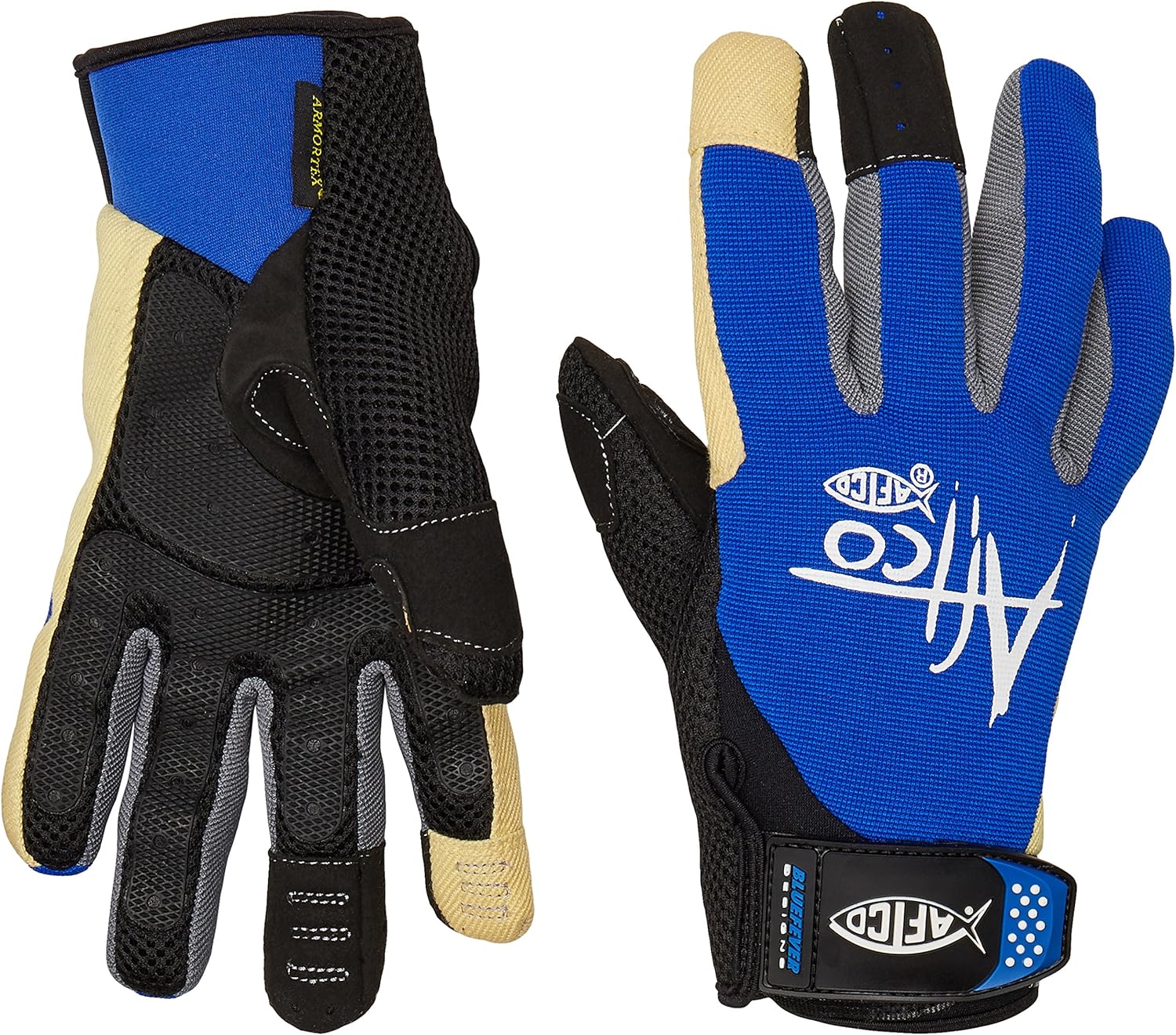 AFTCO GLOVERBlUE Release Fishing Gloves, Large, Black/Blue