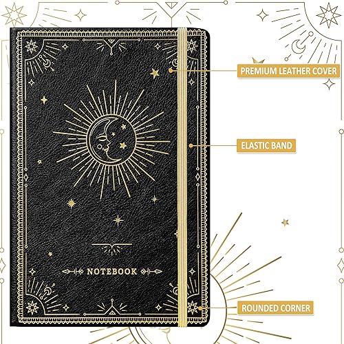 Miniatura 5 de Cuaderno a rayas  Cuaderno clásico de piel sintética de papel grueso de alta calidad con bolsillo + separadores de páginas, regalos, bandas, grande,