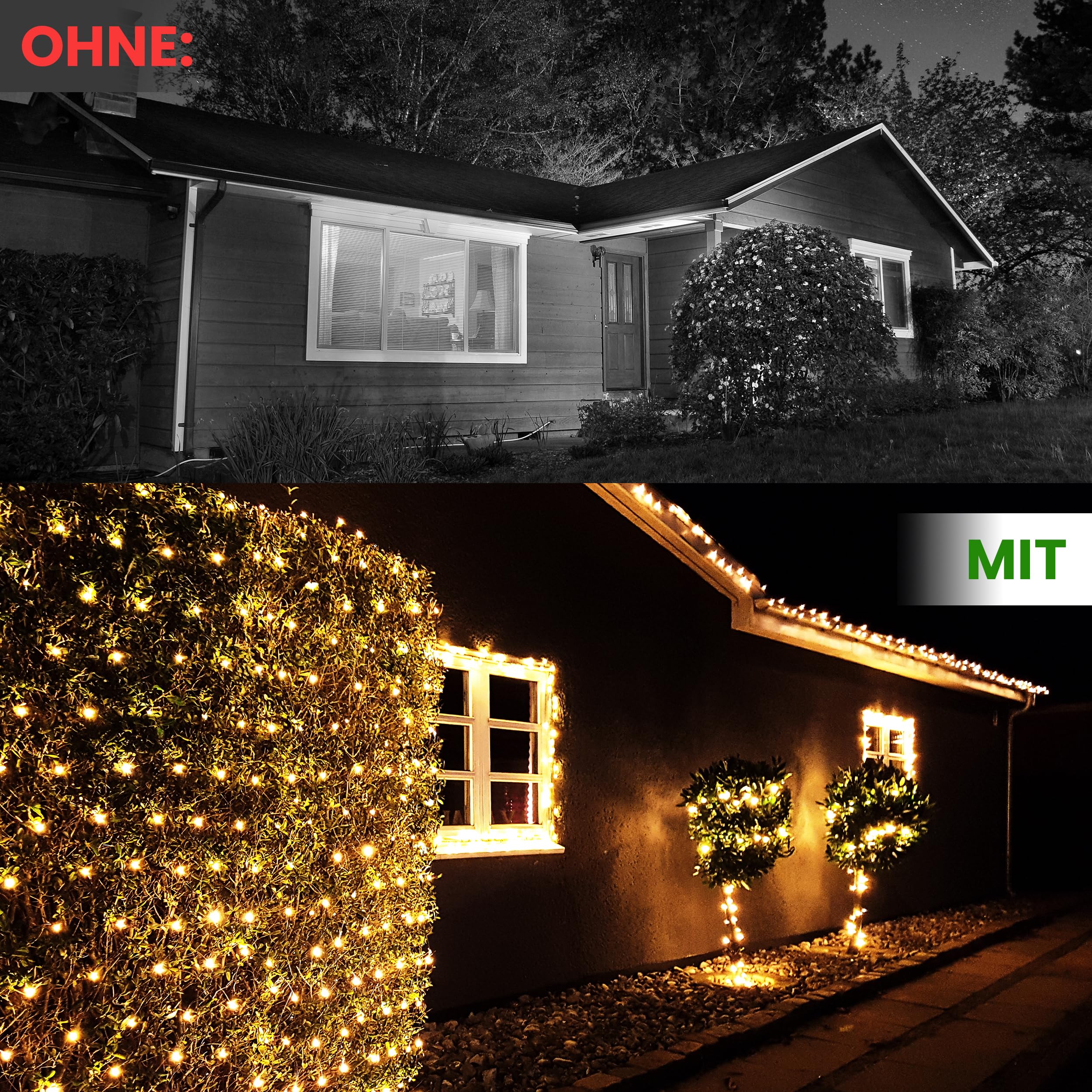 Gartenpirat LED-Lichternetz 4x4 m 360 LED warmweiß mit Timer-Funktion Lichterkette Netz Beleuchtung außen innen