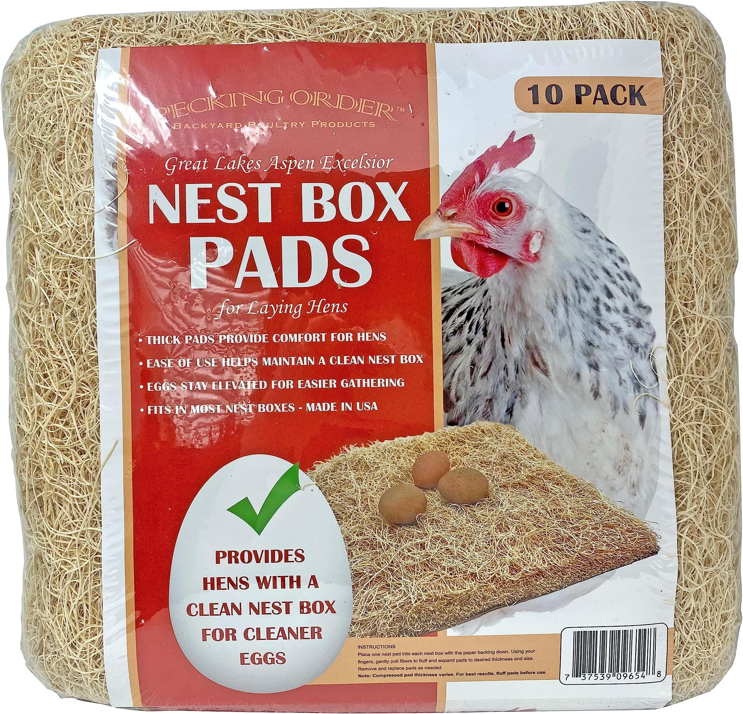 Nest Box Pads for Chicken Nesting Boxes - 13 x 13 Pads Made in USA from Sustainably Sourced Aspen Excelsior (10 Pack)