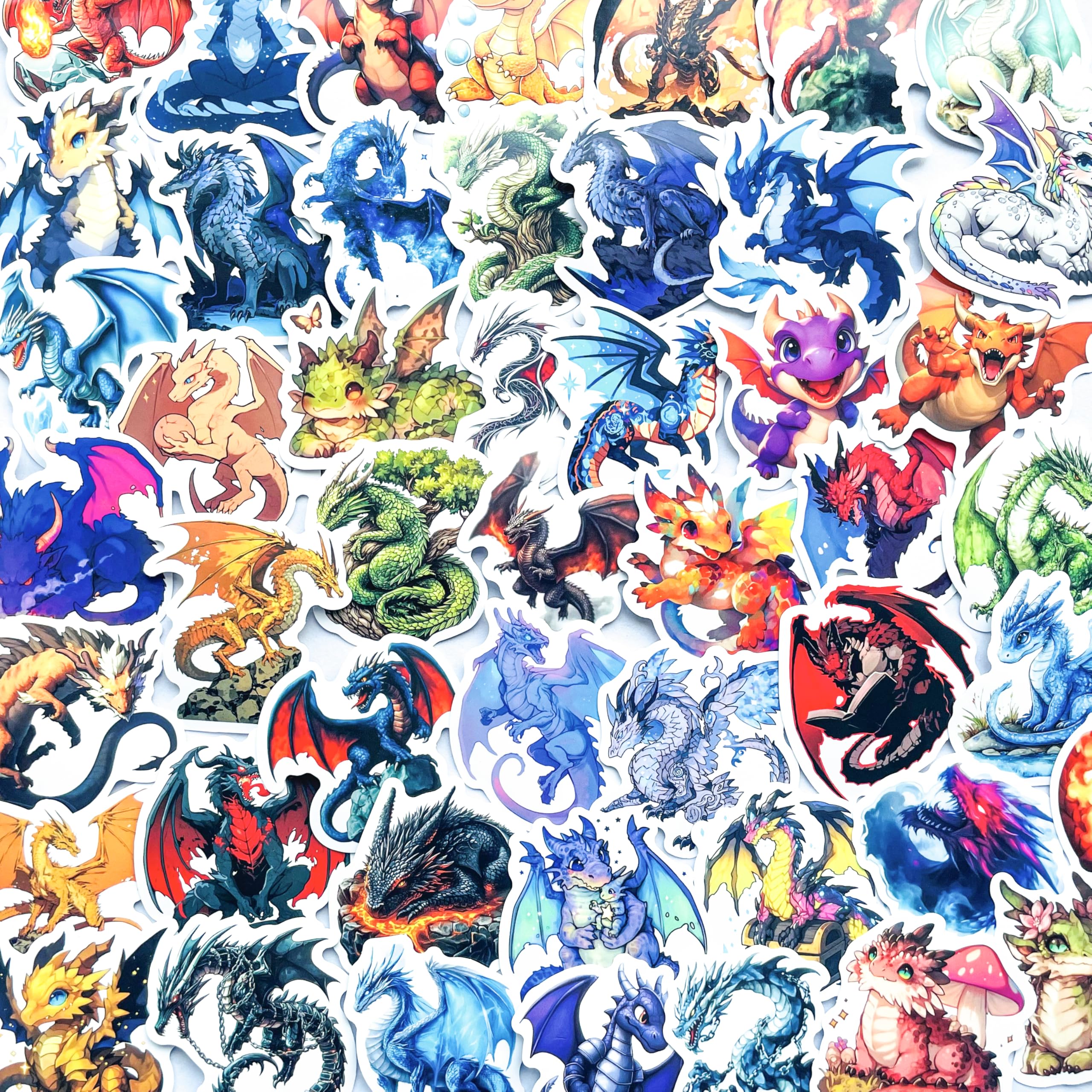 50 Pcs Cartoon Cryptid Dragon Stickers - Cute Colorful Fantasy Dragon Decals for Teens, Adults, Laptops, Water Bottles, Scrapbooks