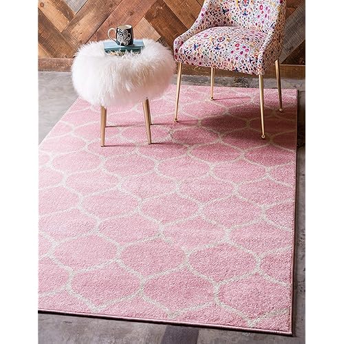 Unique Loom Trellis Frieze Collection Lattice Moroccan Geometric Modern Area Rug, 6 x 9 ft, Pink/Ivory