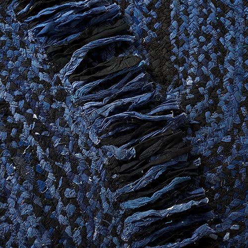 Miniatura 7 de Safavieh Braided Collection BRD451N - Alfombra de algodón reversible de 4 x 6 pies color azul marinonegro