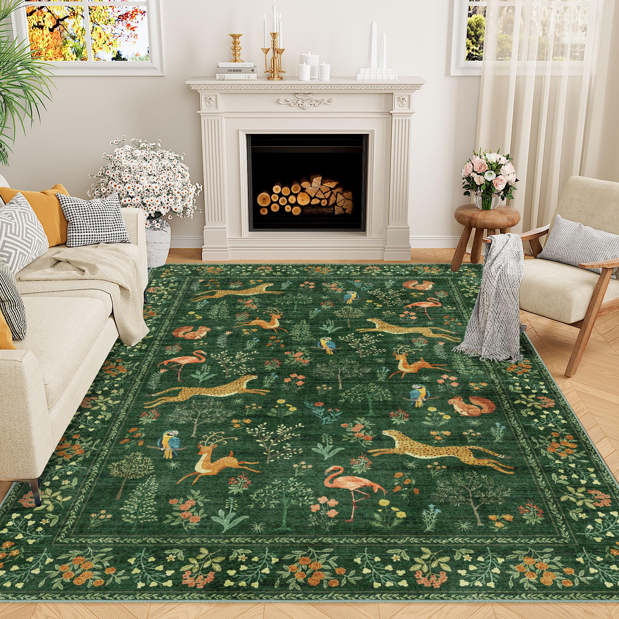 Tapis lavable en machine DUKINO grand tapis vert anti-tache et anti-glisse