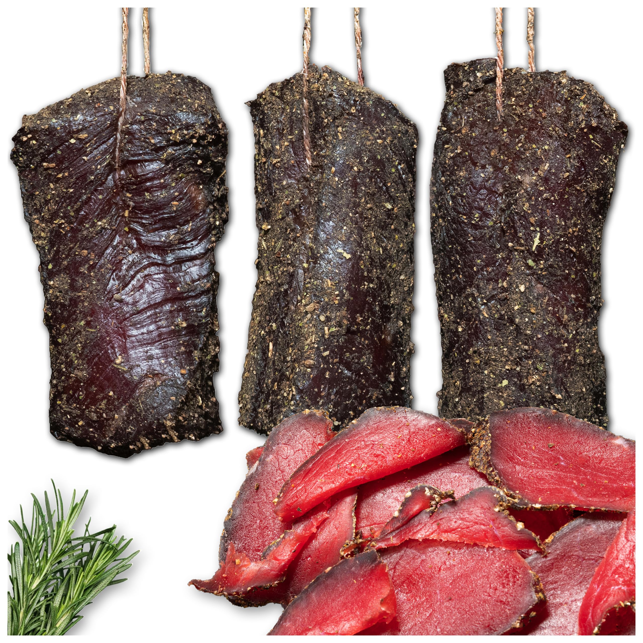 Luftgetrocknetes Rindfleisch „Jarl“ – mit Kräutern verfeinert- Wurstwaren 200g - Trockenwurst - Rohwurst - Dauerwurst am Stück - Trockenfleisch - getrocknete Wurst Snack
