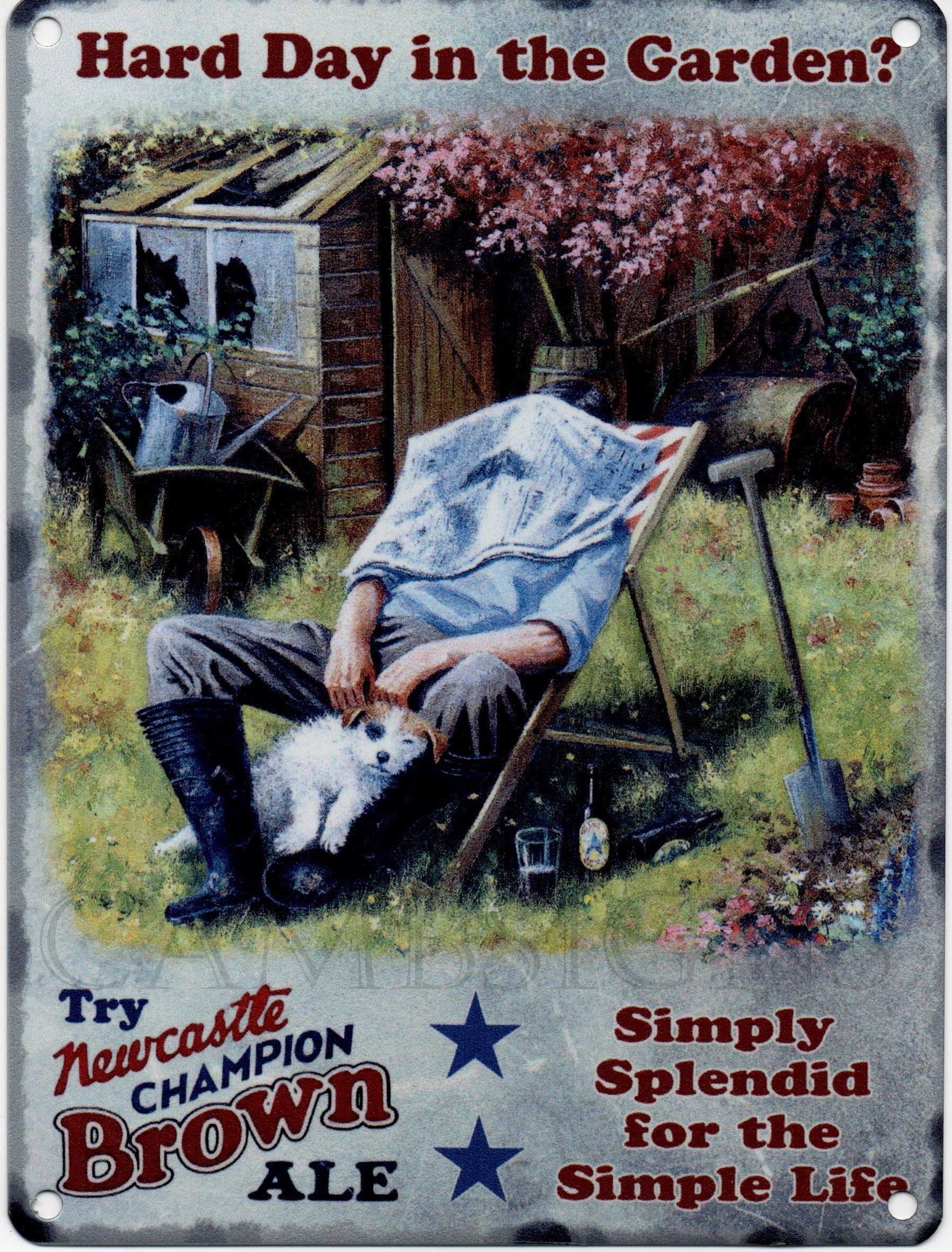 Hard Day in the Garden Newcastle Brown Ale Metal Sign Nostalgic Vintage Retro Advertising Wall Plaque 200mm x 150mm by Original Metal Sign Co