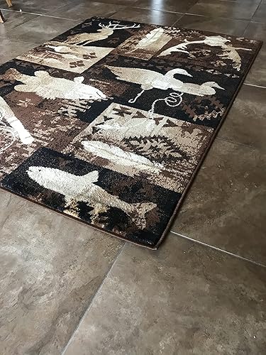 Miniatura 5 de Alfombra estilo cabaña, diseño de casa de campo con diseño de peces y patos y ciervos, 383 (5 pies 2 pulgadas x 7 pies 3 pulgadas)