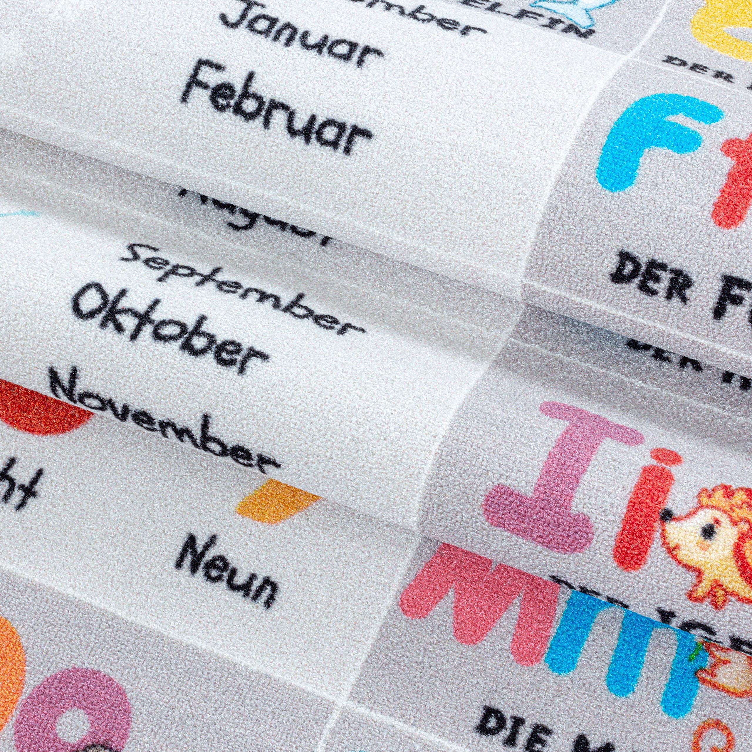 Kinderteppiche für Kinder Alphabet Buchstaben Zahlen Tiere Spielteppich Waschbar Jungen & Mädchen Teppich für Kinderzimmer Babyzimmer Spielzimmer Läufer Teppich in Farbe: Grau, Grösse: 80 x 120 cm