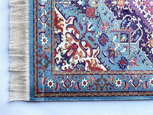 Miniatura 5 de Hermosa alfombrilla de mouse de estilo oriental alfombra, alfombra en miniatura, rectangular, antideslizante, elegante accesorios de oficina (azul)