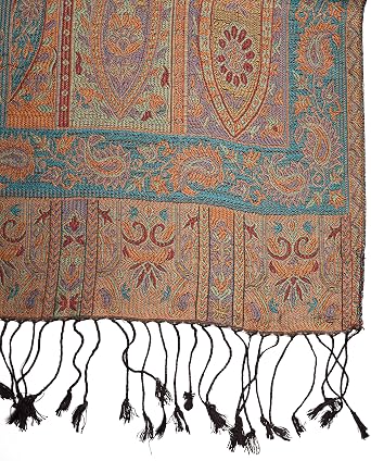 Pashmina 100% Silk Scarf from India for Women & Men, Paisley Design, 63 x 14 - Muffler made of pure silk - many different designs