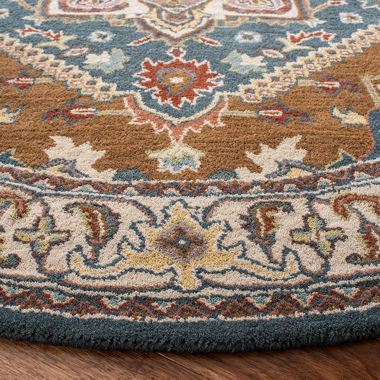 SAFAVIEH Heritage Collection Area Rug - 6' Round, Dark Green & Brown, Handmade Wool, Traditional Oriental Medallion Design, Ideal for Living Room, Bedroom, Dining Space (HG625X)