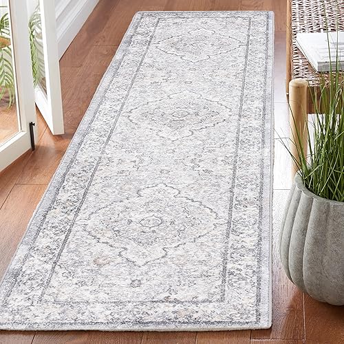 Miniatura 2 de SAFAVIEH Opal Collection - Alfombra de pasillo de 2 pies 3 pulgadas x 9 pies, color gris y marfil, diseño oriental shabby chic, ideal para zonas de