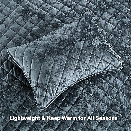 Miniatura 6 de Chezmoi Collection Lux Storm - Juego de edredón de terciopelo azul tormenta, 3 piezas geométricas para todas las estaciones, edredón ligero, manta