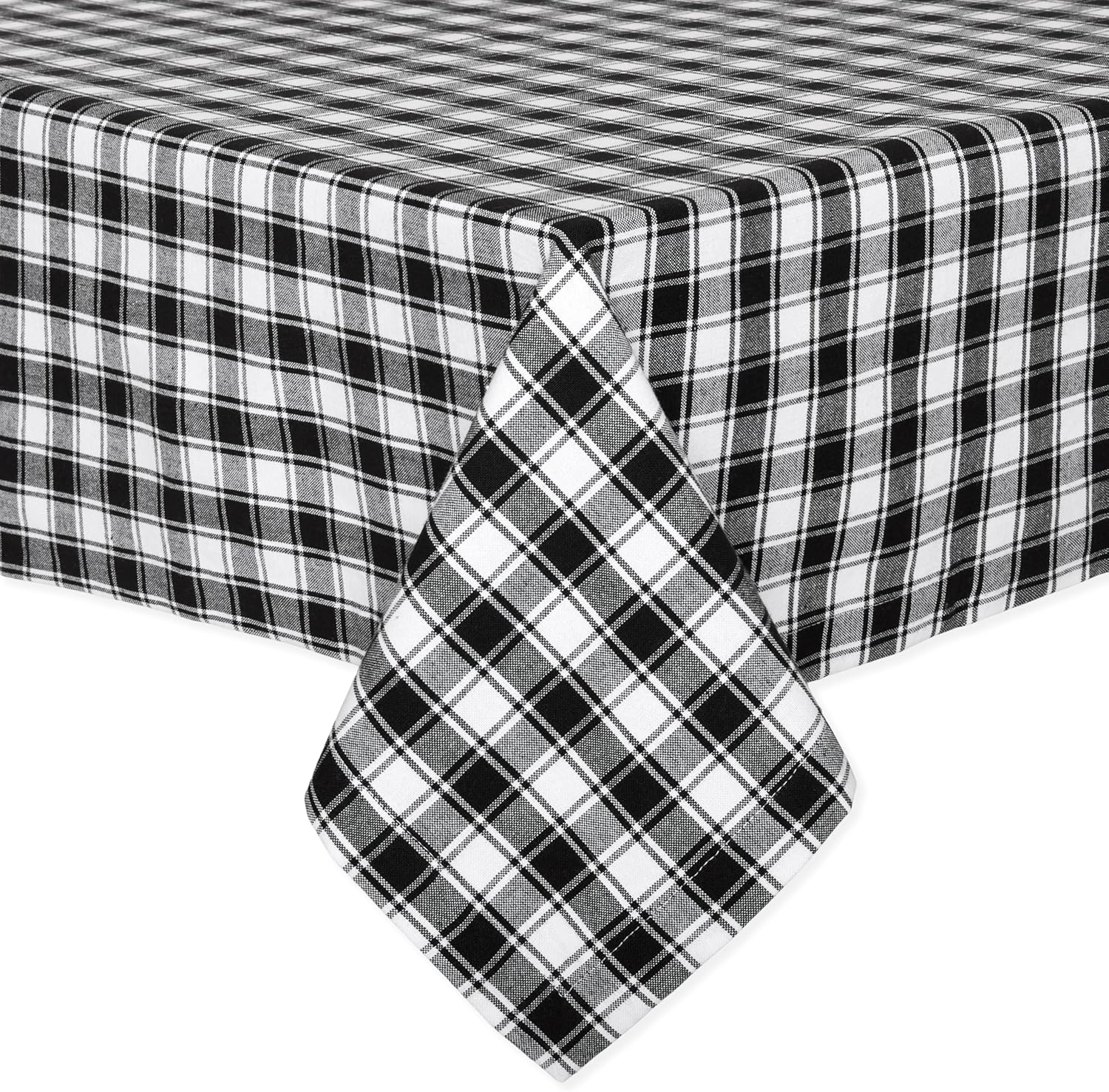 Cackleberry Home Black and White French Check Fabric Tablecloth Woven Cotton, 60 x 102 Rectangular
