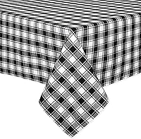 Vista 1 de Cackleberry Home Black and White French Check Fabric Tablecloth Woven Cotton, 52 x 70 Rectangular