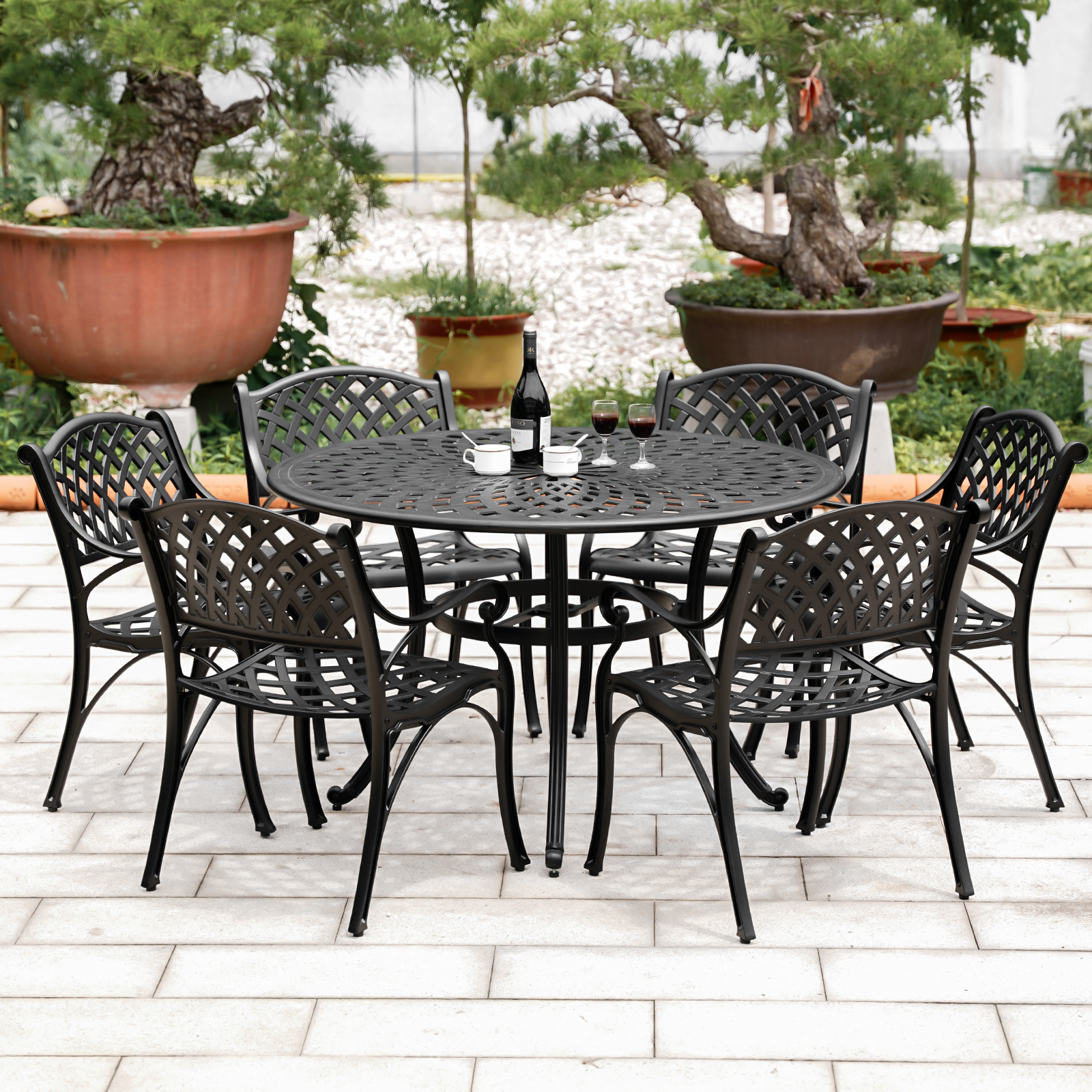 round cast iron patio table and chairs