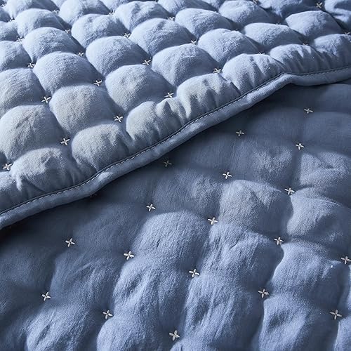 Miniatura 5 de WDCOZY Juego de edredón azul tamaño individual con funda de almohada, colcha suave y ligera, manta acolchada y delgada, cubrecama para todas las