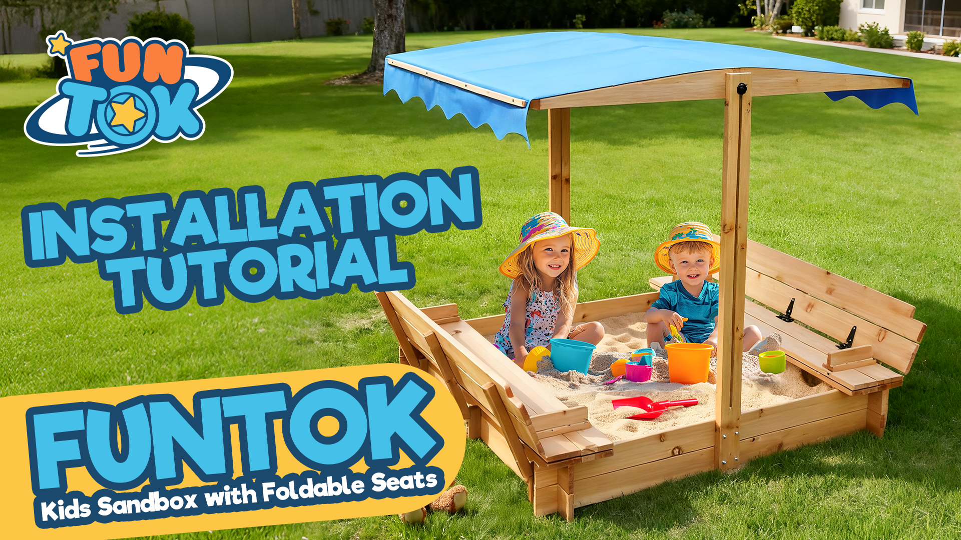 Amazon.com: FUNTOK 48''x48'' Kids Sandbox with Lid, Wooden Sand