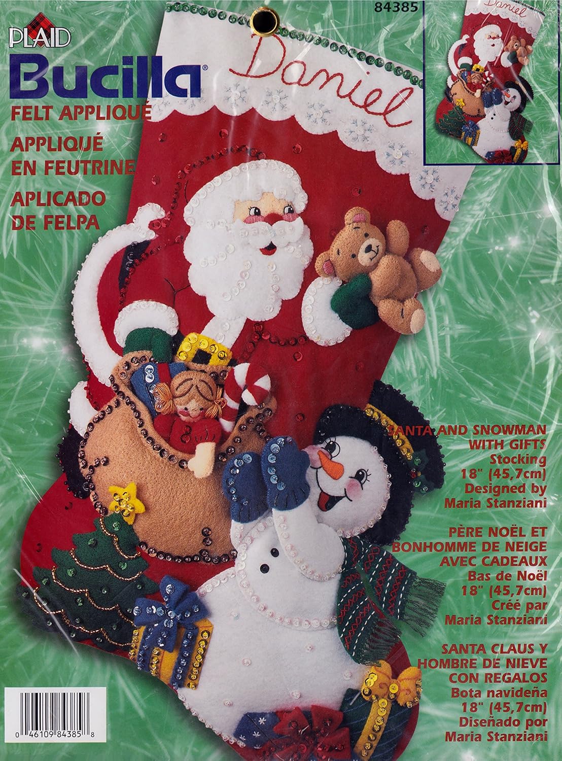 Santa and Snowman with Gifts – Felt Applique Stocking Kit 84385 Santa and Snowman with Gifts – Felt Applique Stocking Kit 84385