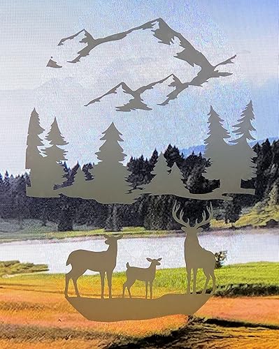 DCentral® Deer Family - Vinilo decorativo para ventana "Grabado" Adhesivo de vidrio – 8" x 12" Objetos son opacos - Fondo es transparente