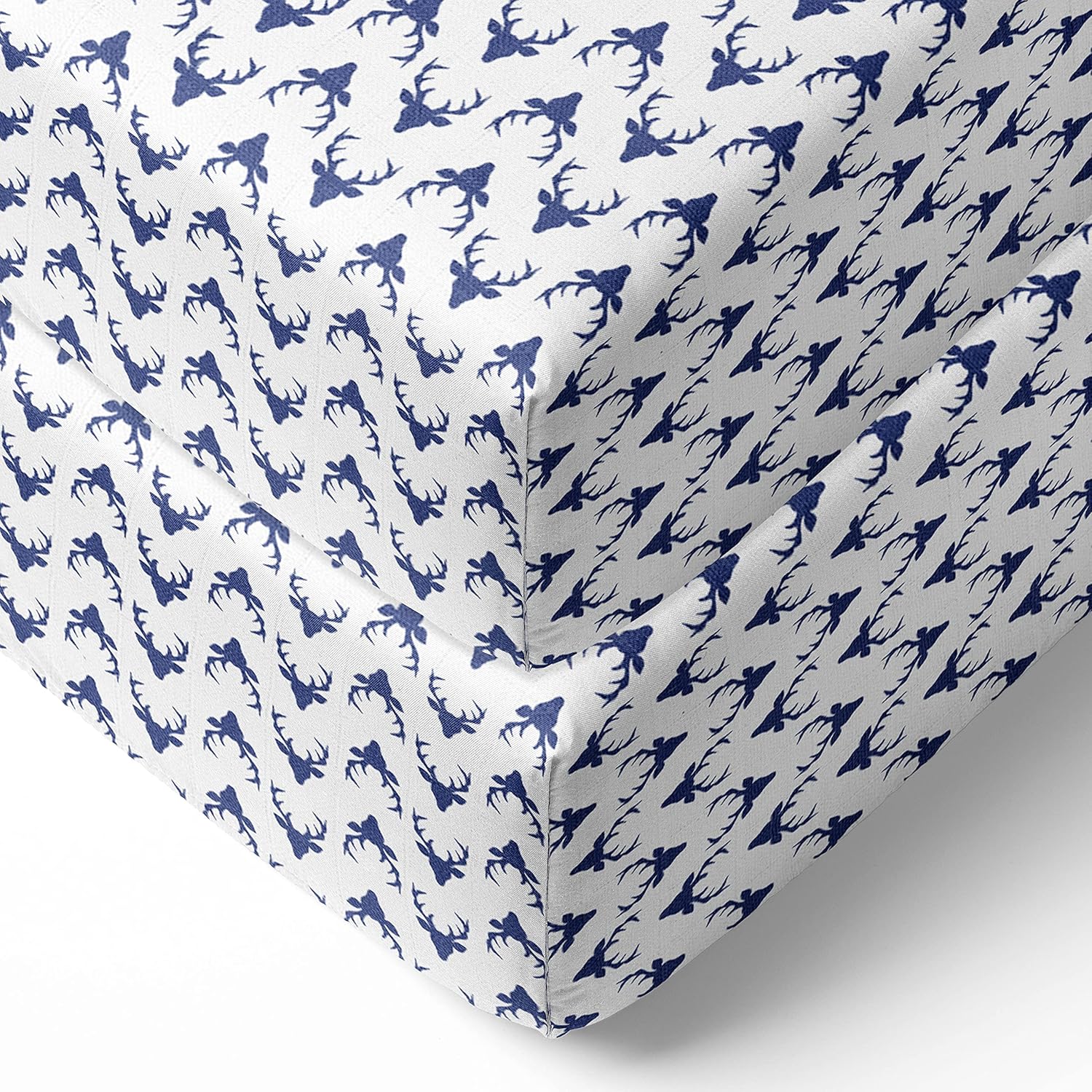 Bacati - 2 Pack Tribal/Aztec/Triangles Silky Soft Breathable 100% Cotton Muslin Baby Crib Fitted Sheets - Fits Standard 28 x 52 x 5 Crib & Toddler Mattresses (Navy Bucks)